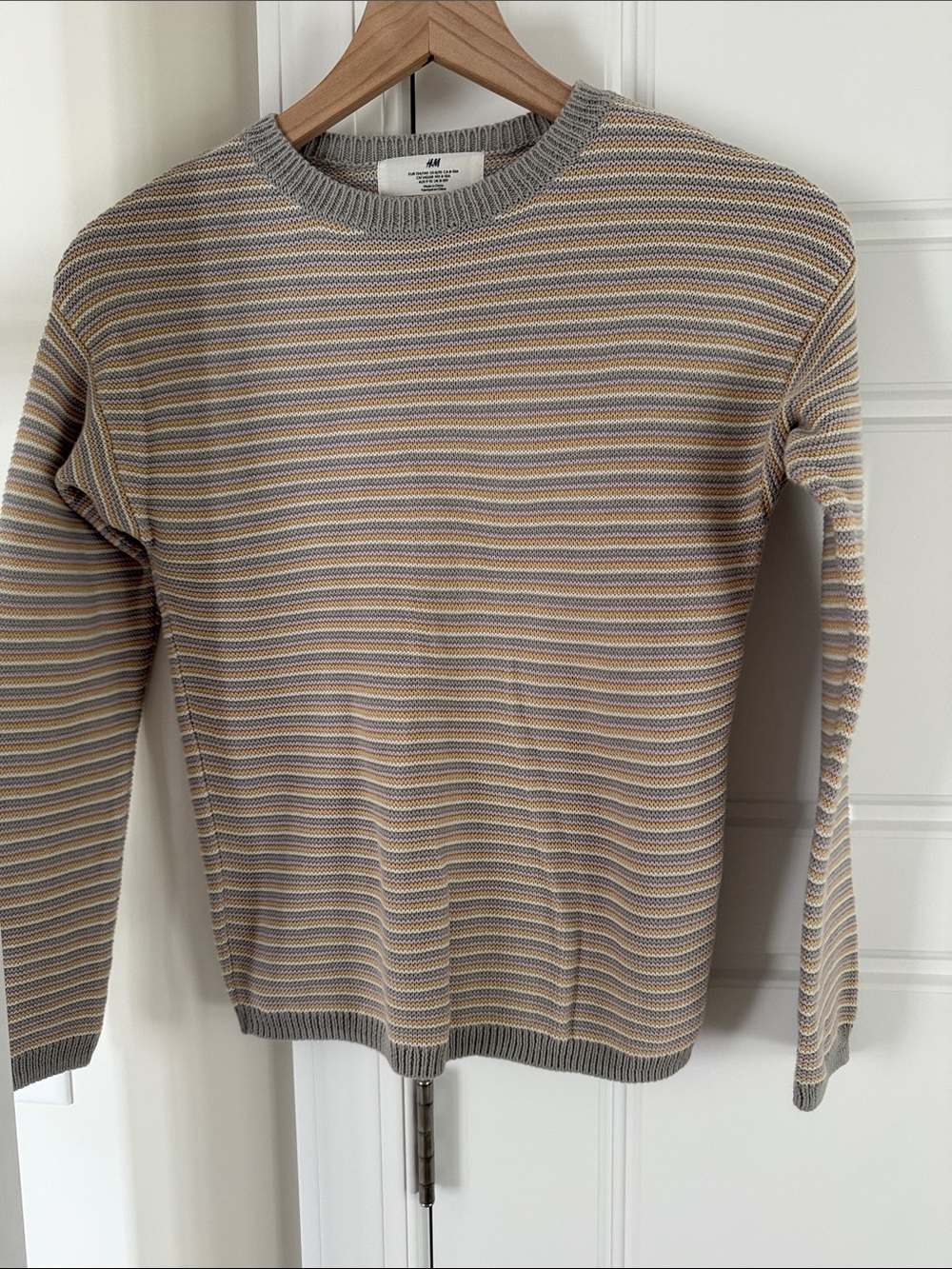 H&M Men's Striped Crewneck Sweater in Gray, Beige and Yellow